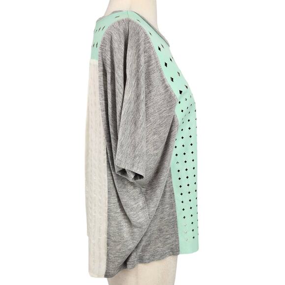 Leather & Sheer Silk Multi Media Tee Shirt Top Size Small UNIQUE - Picture 5 of 7